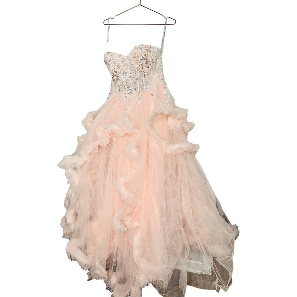 MAC DUGGAL Blush Pink Sheer Corset Hand Beaded Embroidered Ballroom Dress Size 8 - Picture 4 of 16